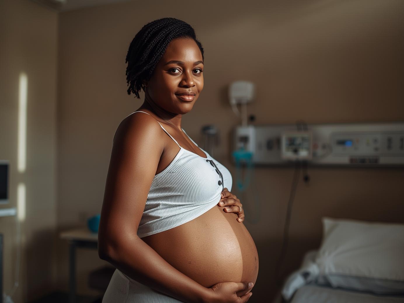 Pregnant woman from uganda in a hospital