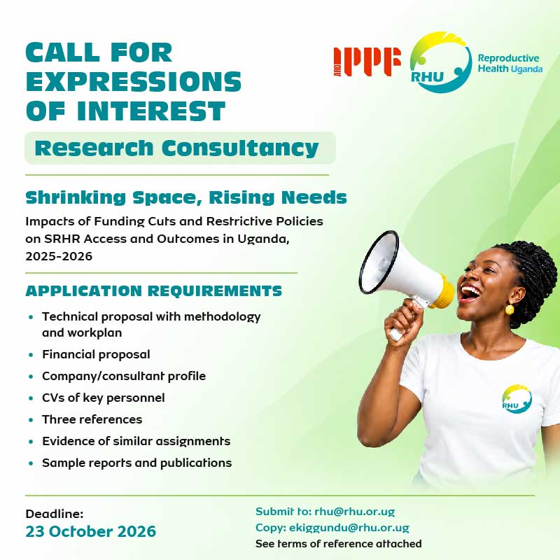 Call for Expressions of Interest: Research Consultancy Reproductive Health Uganda invites qualified individual consultants, consulting…